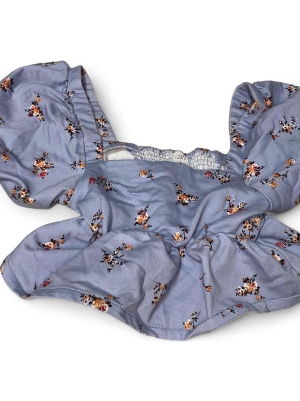 Tinseltown Blue Floral Puff Sleeve Smocked Crop Top Size S